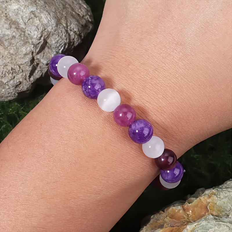 Women's Elegant Purple & Moonstone Bead Bracelet, Vintage Style